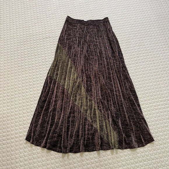 NWT SUBOO Tyra Pleat Panelled Midi Skirt Size M Copper Silver - Picture 3 of 11